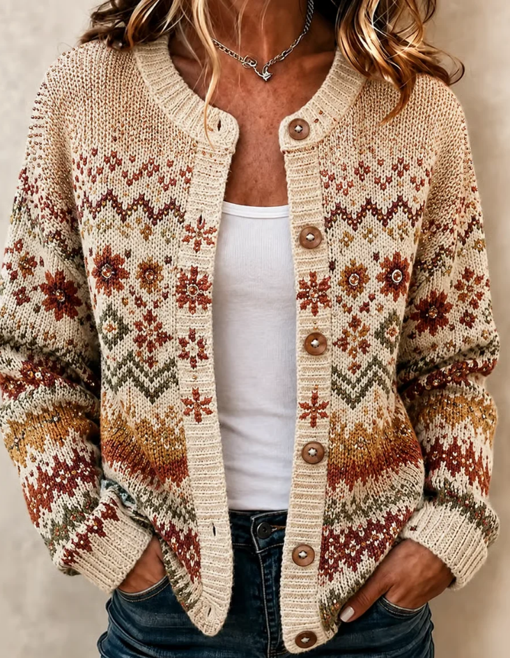 Women Casual Abstract Long Sleeve Comfy Vintage Printing Cardigan