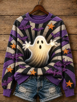 Women's Halloween Casual Ghost and Bat Striped Print Sweatshirt