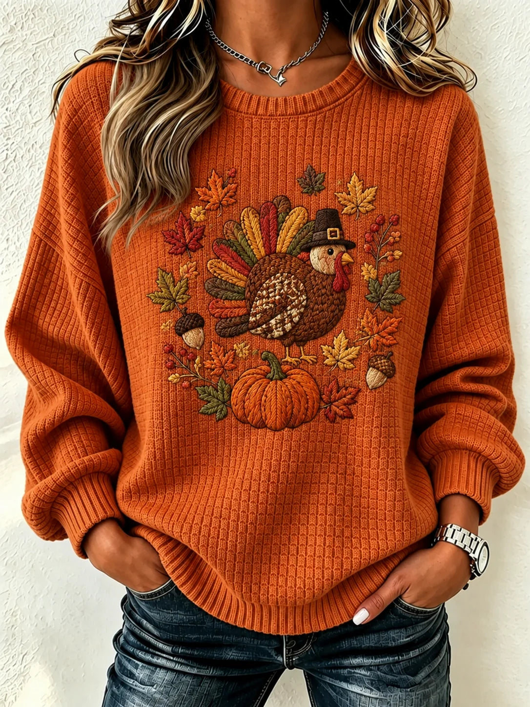 Casual Turkey Maple leaf Printing Sweatshirt