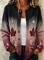 Women's Maple Leaf Casual Long Sleeve Cardigan