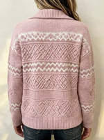 Women's Geometric Print Lapel Long Sleeve Loose Knit Cardigan