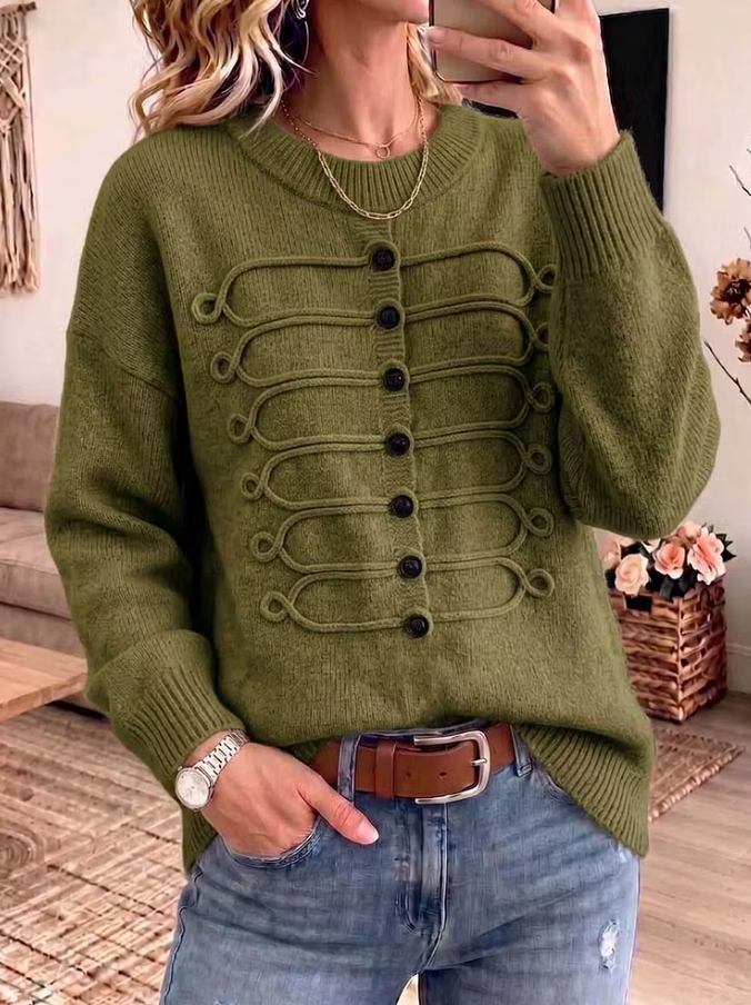 Women Solid Color Crew Neck Long Sleeve Casual Loose Knit Pullover