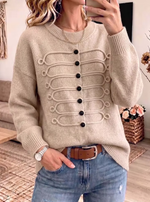 Women Solid Color Crew Neck Long Sleeve Casual Loose Knit Pullover