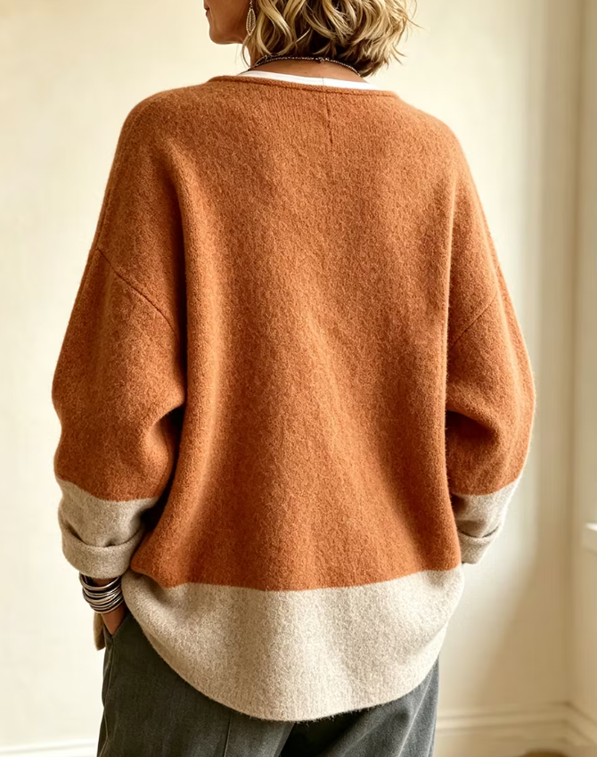 Cozy Asymmetrical Two Tone Long Sleeve Cardigan