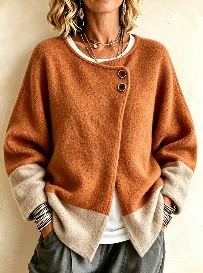 Cozy Asymmetrical Two Tone Long Sleeve Cardigan