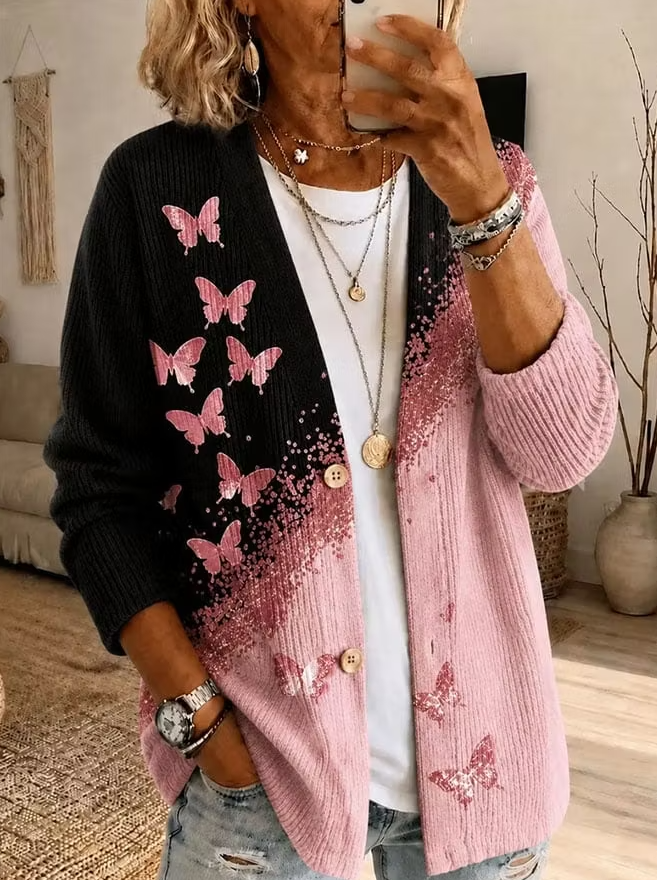 Women's Casual Printed Long Sleeve Cardigan