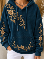 Women's Flowers Art Printed Round Neck Long Sleeved Hoodie