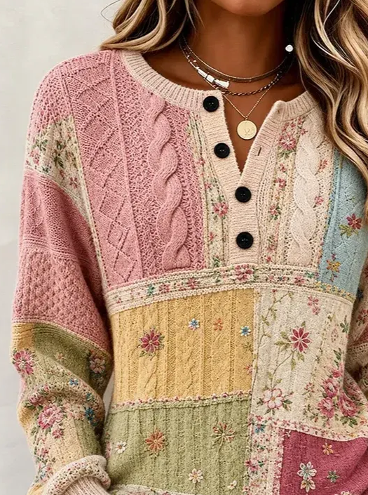 Women Floral Crew Neck Printing Casual Spring/Fall Long Sleeve Sweater