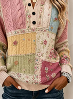 Women Floral Crew Neck Printing Casual Spring/Fall Long Sleeve Sweater