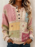 Women Floral Crew Neck Printing Casual Spring/Fall Long Sleeve Sweater