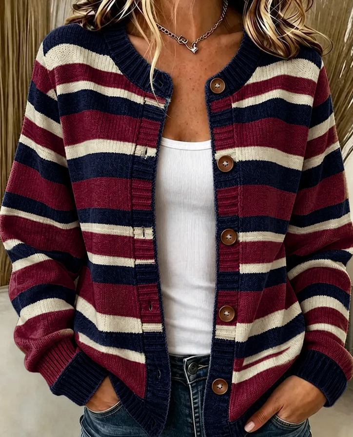 Women Casual Pastel Stripe Knit Cardigan