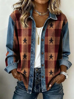 Women's Casual Lapel Printed Color Block Spliced Long Sleeve Jacket