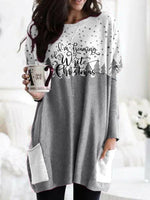 Christmas Letter Print Patchwork Long Sleeves Casual Sweatshirt