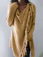 Long Sleeve Cowl Neck Plain Cotton-Blend Shirts & Tops