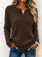 Casual Polka Dots Henley Collar Long Sleeve T-shirt