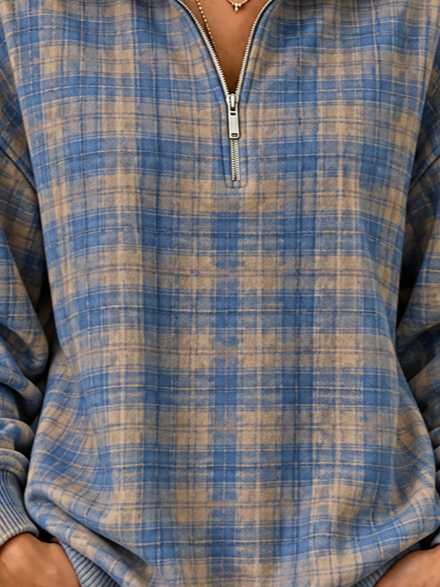 Casual Geometric Stand Collar Long Sleeve Sweatshirt