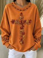 Casual Maple Leaf Crew Neck Long Sleeve Sweatshirt