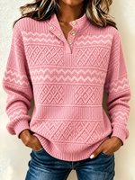 Vintage Geometric Half Open Collar Long Sleeve Sweatshirt