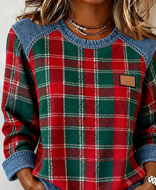 Casual Plaid Crew Neck Long Sleeve Sweatshirt