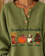 Casual Text Letters Henley Collar Long Sleeve Sweatshirt