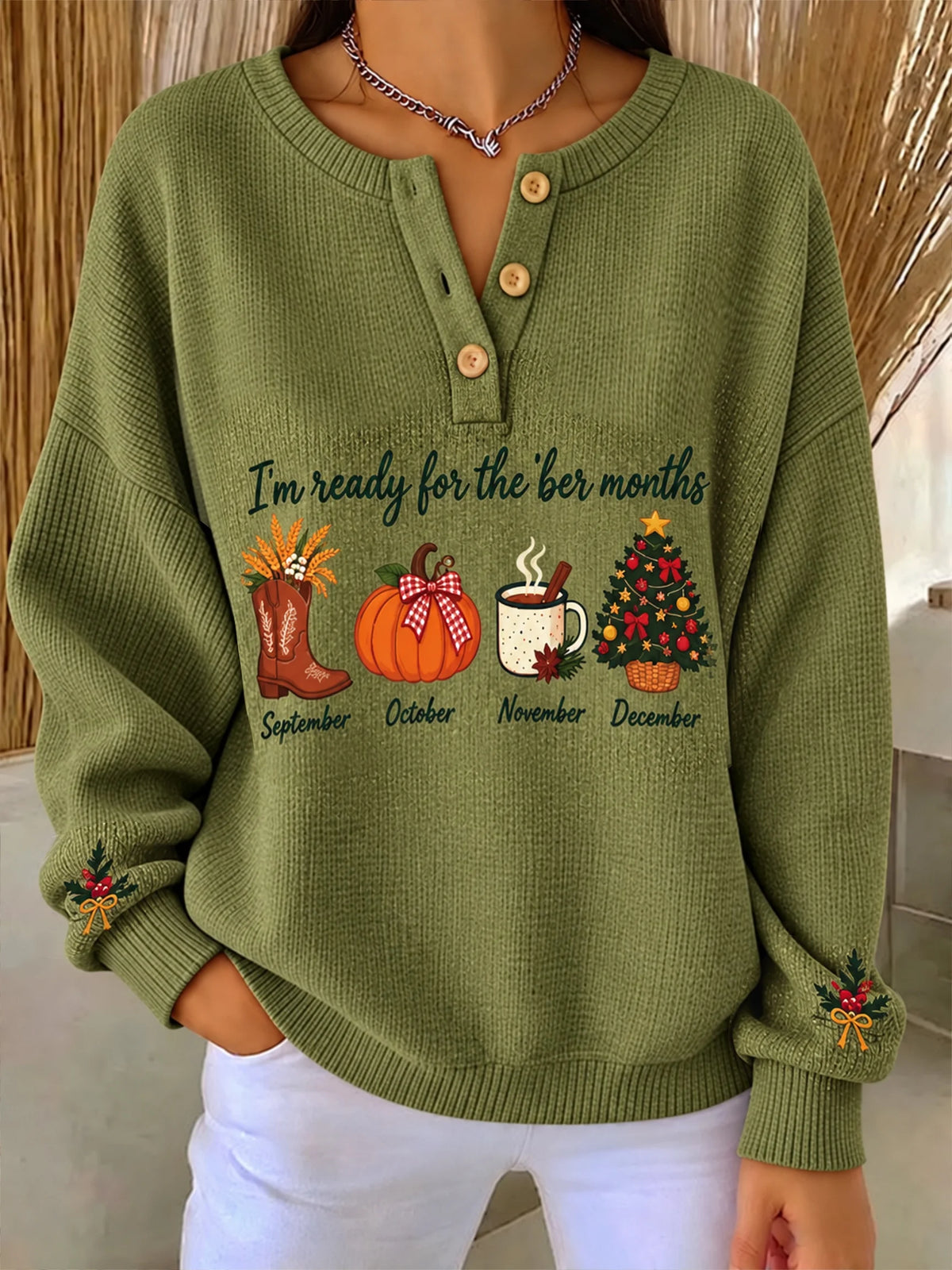 Casual Text Letters Henley Collar Long Sleeve Sweatshirt