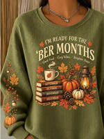 Casual Maple Leaf Crew Neck Long Sleeve Sweatshirt