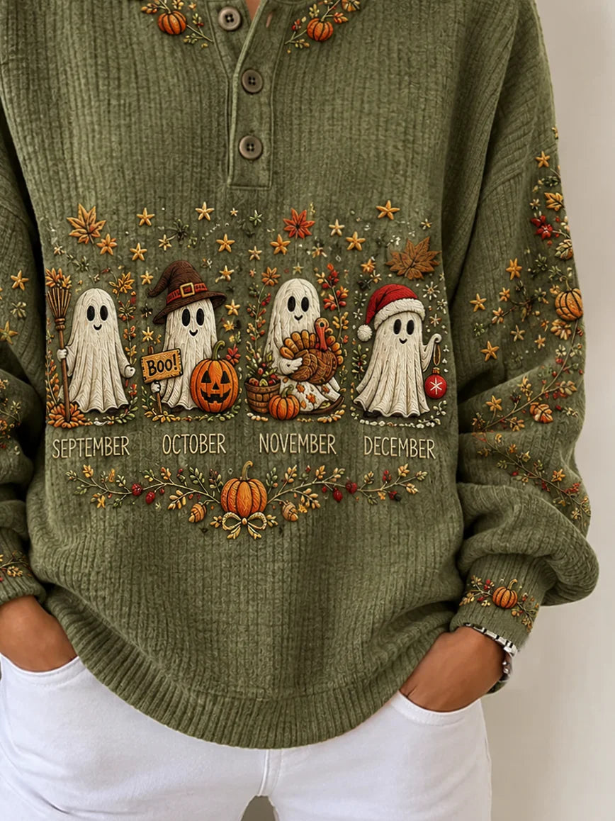 Casual Halloween Crew Neck Long Sleeve Sweatshirt
