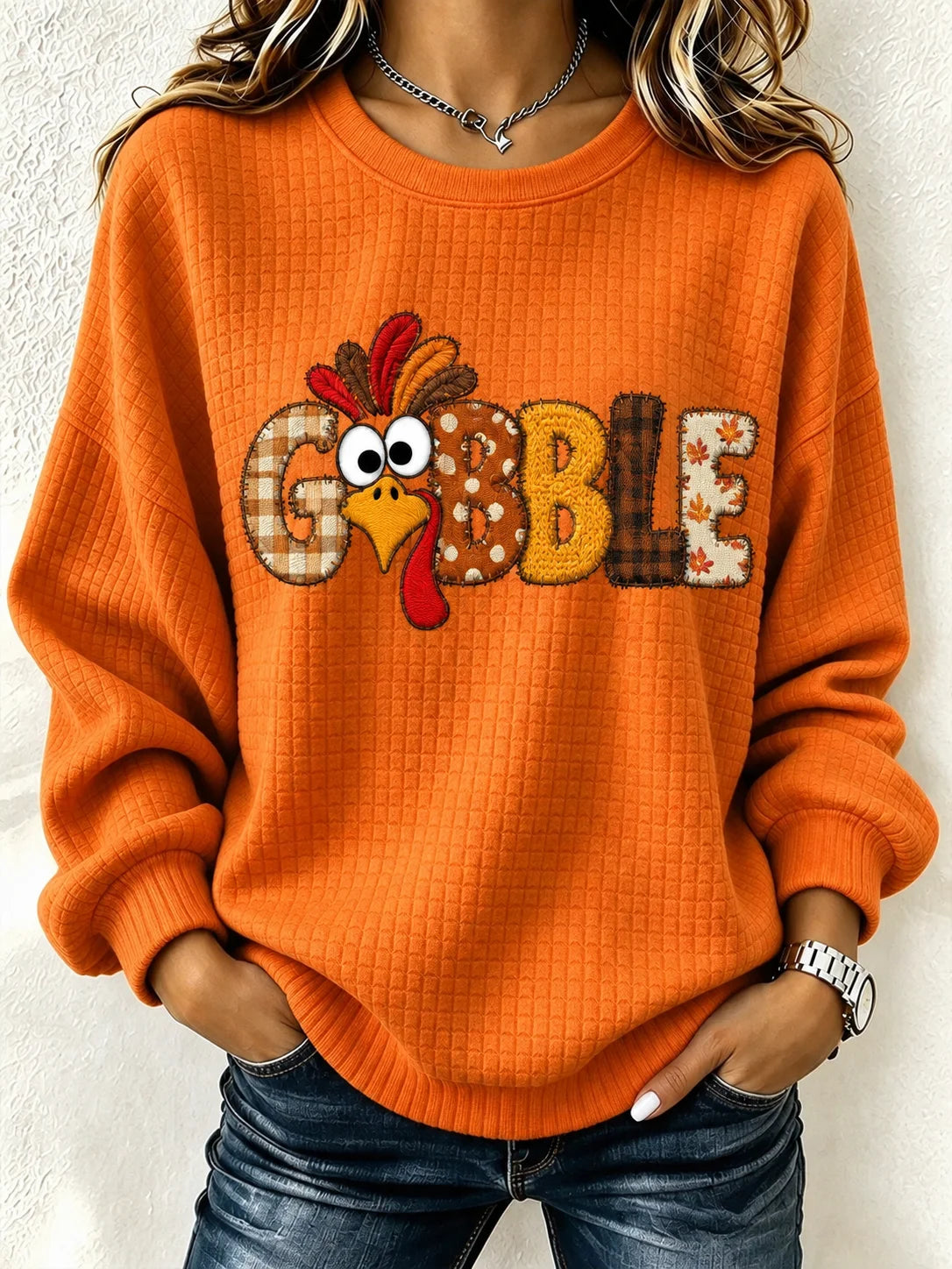 Casual Turkey Crew Neck Long Sleeve Sweatshirt