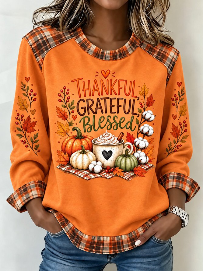 Casual Plaid Crew Neck Long Sleeve Sweatshirt