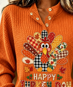 Vintage Text Letters Half Open Collar Long Sleeve Sweatshirt