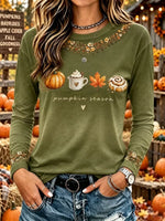Casual Text Letters Crew Neck Long Sleeve T-shirt