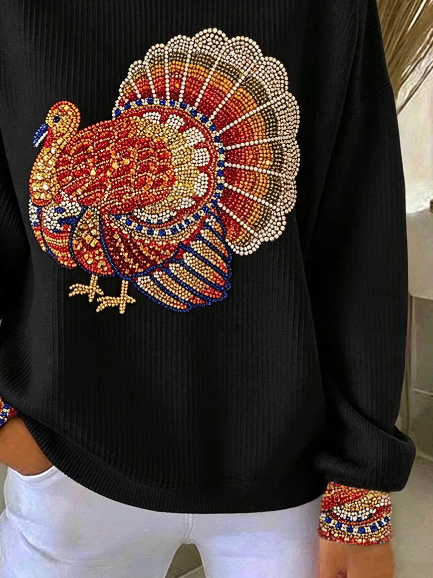 Casual Turkey Crew Neck Long Sleeve Sweatshirt