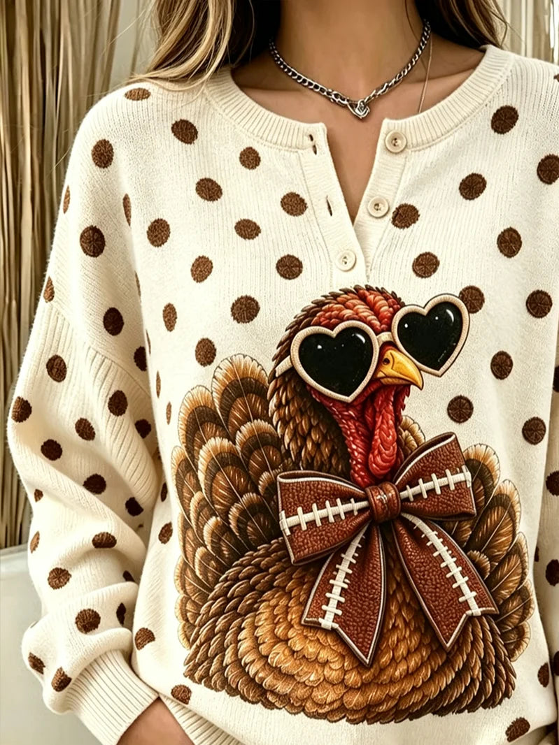 Casual Polka Dots Crew Neck Long Sleeve Sweatshirt
