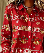 Women Christmas Vintage Shirt Shirt Collar Long Sleeve Top