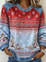 Casual Snowflake Crew Neck Long Sleeve Sweatshirt