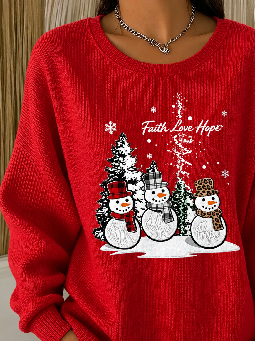 Casual Christmas Snowman Crew Neck Long Sleeve Sweatshirt