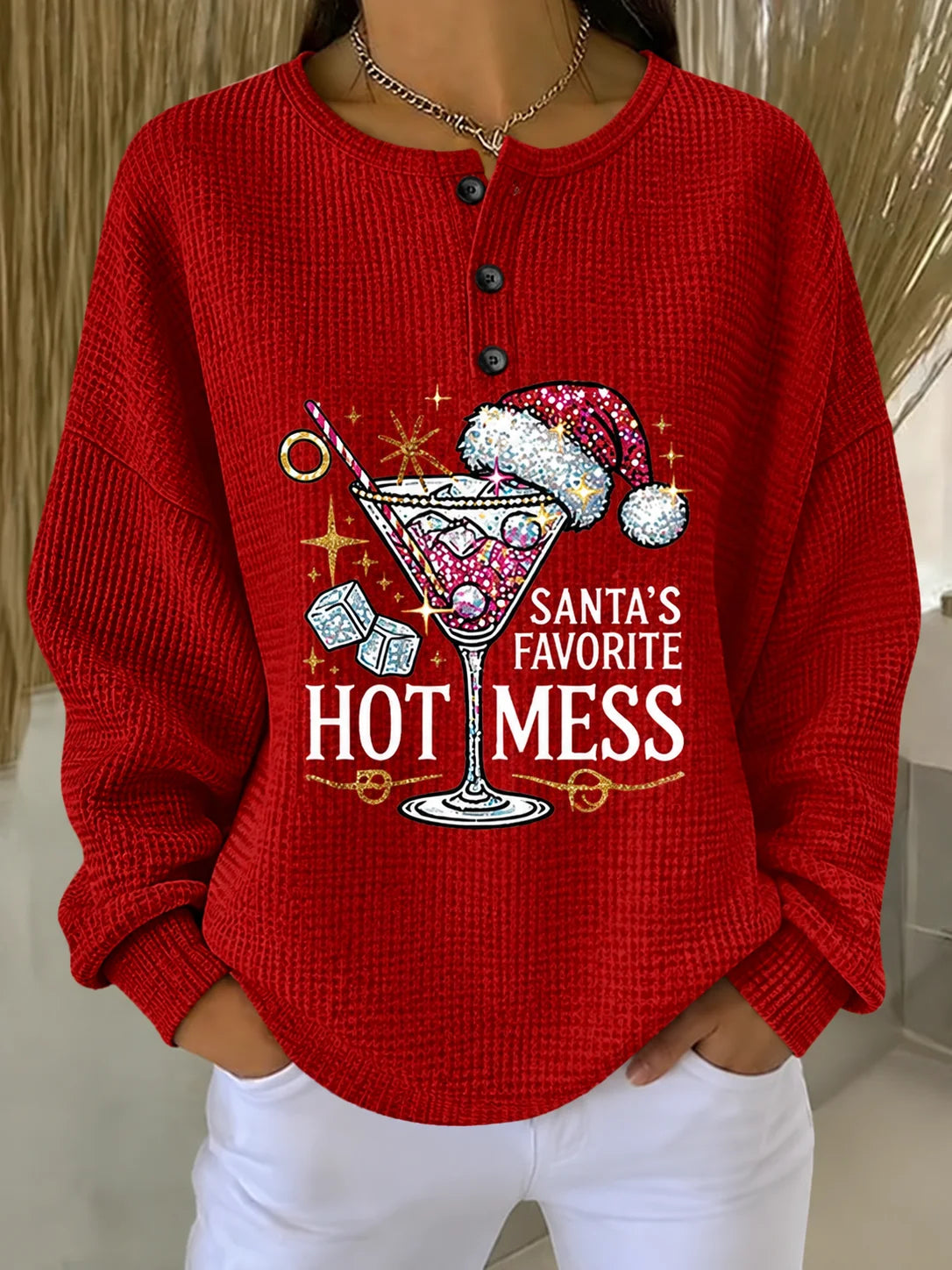 Casual Text Letters Henley Collar Long Sleeve Sweatshirt