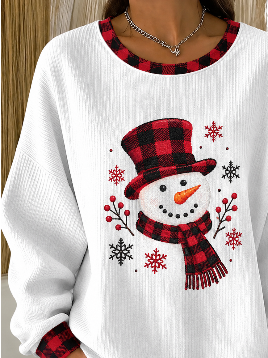 Casual Plaid Crew Neck Long Sleeve Sweatshirt