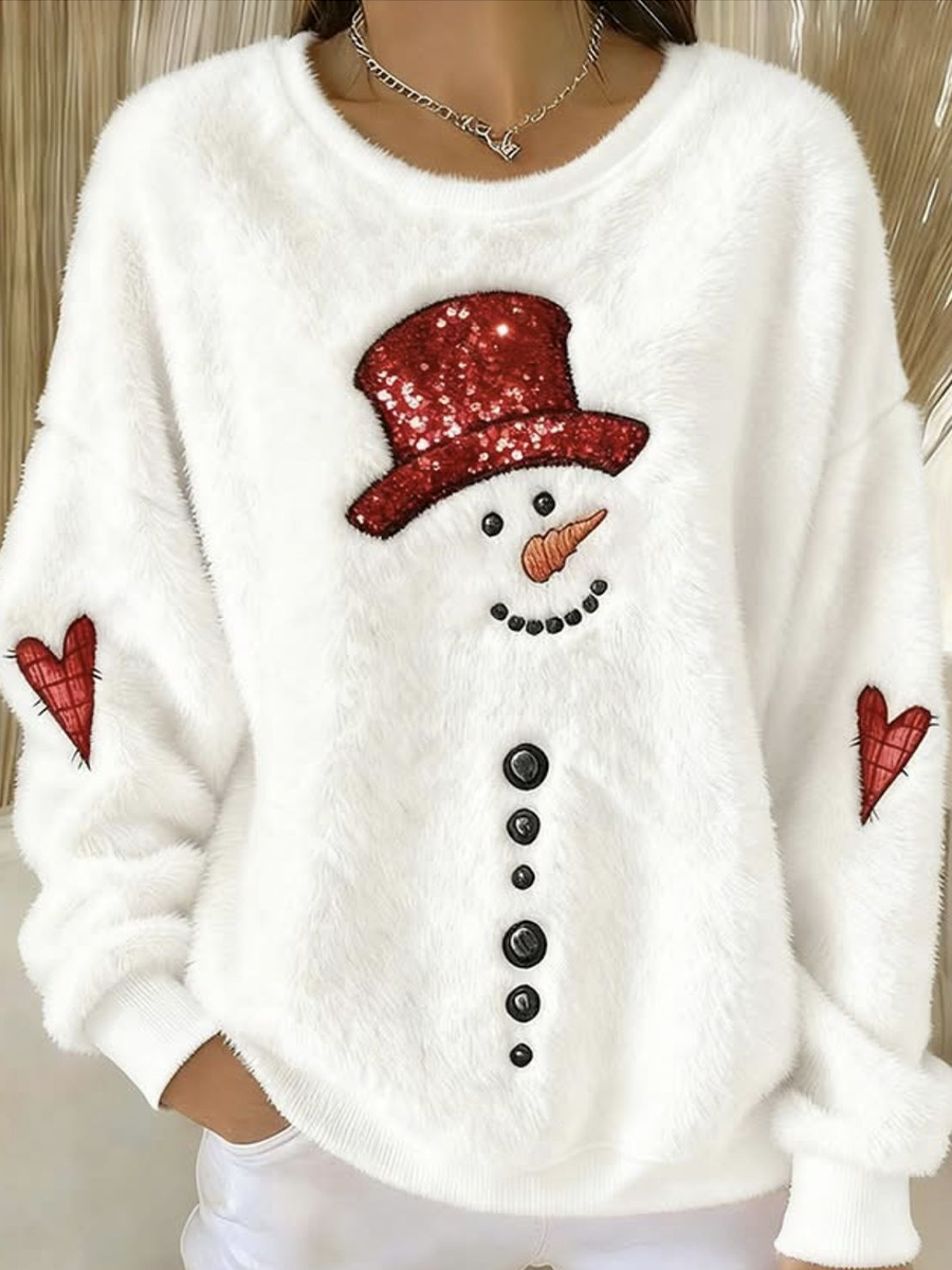 Casual Christmas Snowman Crew Neck Long Sleeve Sweatshirt