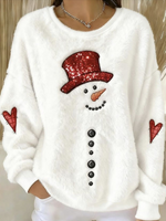 Casual Christmas Snowman Crew Neck Long Sleeve Sweatshirt