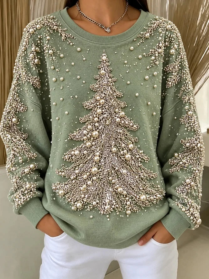 Casual Christmas Tree Crew Neck Long Sleeve Sweatshirt