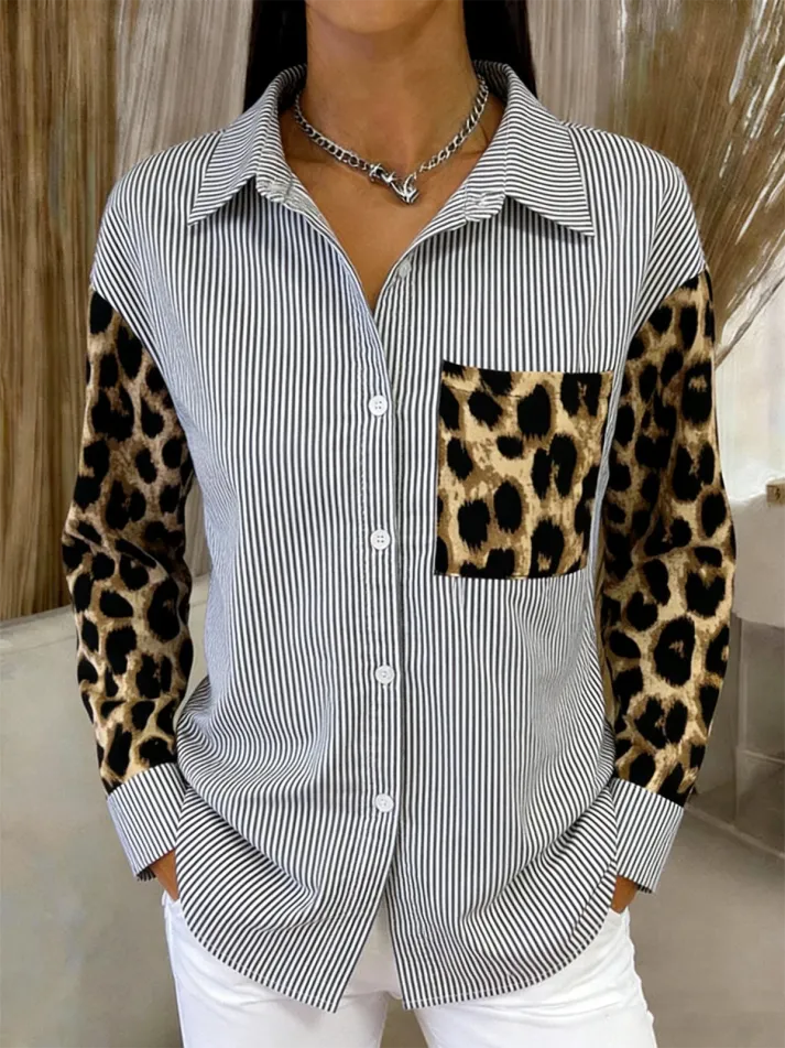 Casual Shawl Collar Striped Loose Street Shirt