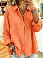 Women's Solid Color Ribbed Long Sleeve Collared Shirt Casual Top