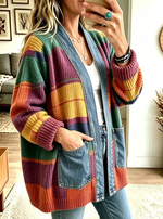 Women's Casual Vintage Print Pocket Denim Patchwork Jacket