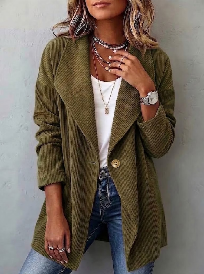Single Button Casual Corduroy Jacket With Oversized Lapels