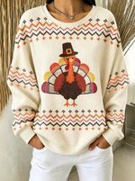 Women Casual Printed Waffle Long Sleeve Sweatshirt
