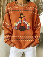 Women Casual Printed Waffle Long Sleeve Sweatshirt