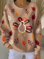 Women Casual Printed Waffle Long Sleeve Sweatshirt
