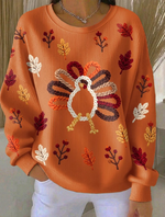 Women Casual Printed Waffle Long Sleeve Sweatshirt