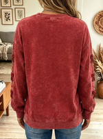 Women Merry Christmas Velvet Bow Mineral Wash Sweatshirt